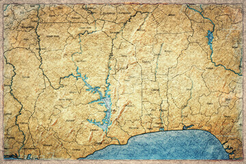 Fototapeta premium Vintage Map Of Togo With Regions On Retro Paper Background