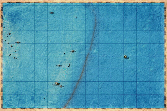 Vintage Map Of Tonga With Divisions On Retro Paper Background