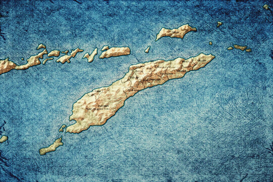 Vintage Map Of Timor Leste With Districts On Retro Paper Background