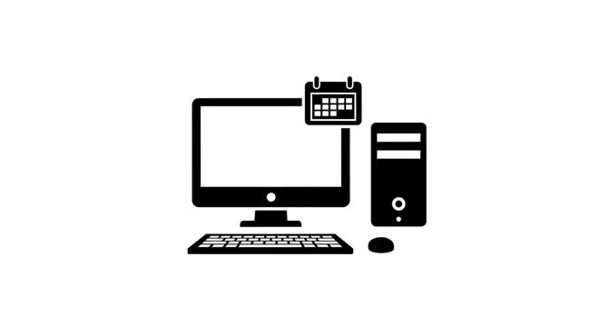Computer with Calendar Icon for Schedule and Time Management