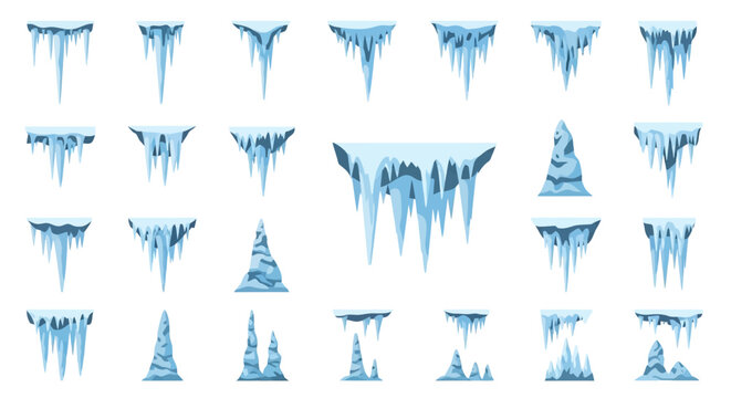 Collection of various blue icicles shapes.