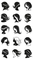 Obraz premium Collection of various hairstyle silhouettes.