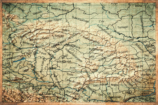 Vintage Map Of Carpathian Region On Retro Paper Background