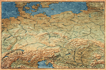 Naklejka premium Vintage Map Of Central Europe On Retro Paper Background