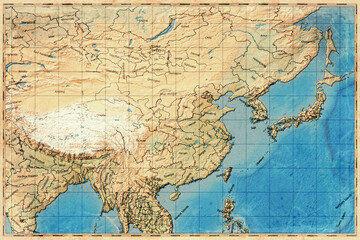 Fototapeta premium Vintage Map Of East Asia On Retro Paper Background