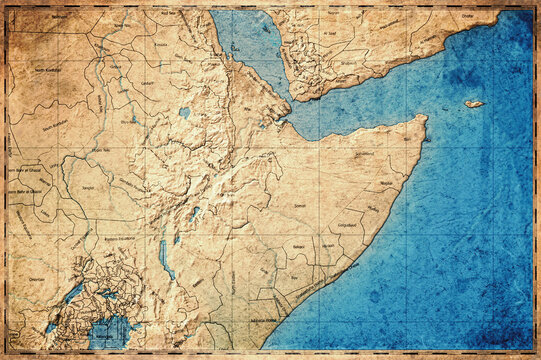 Vintage Map Of Horn of Africa On Retro Paper Background