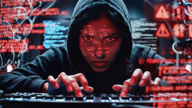 Person typing on illuminated keyboard in dark environment