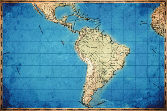 Vintage Map Of Latin America On Retro Paper Background