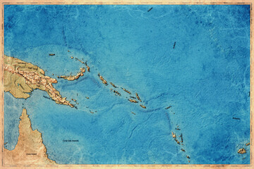 Vintage Map Of Melanesia On Retro Paper Background