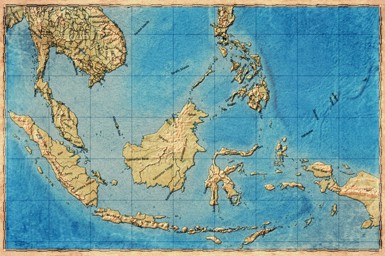 Vintage Map Of Malay Archipelago On Retro Paper Background