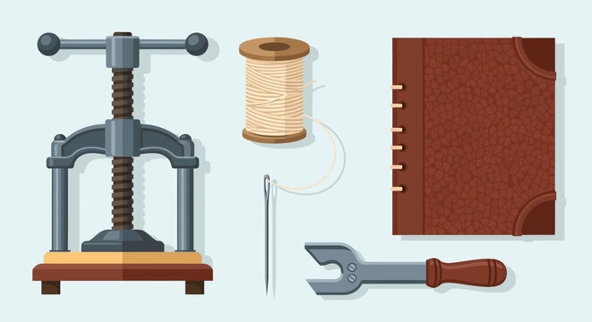 Leather binding tools and equipment.