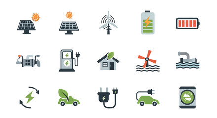 Renewable Energy Icons and Symbols. © gundul