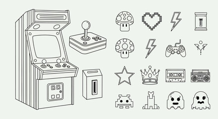 Retro arcade machine and icons. © gundul