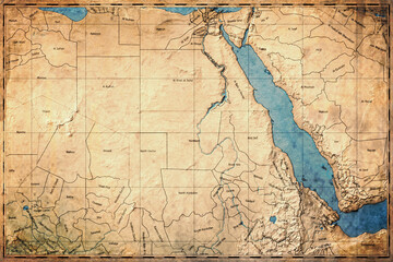 Fototapeta premium Vintage Map Of Nile Valley On Retro Paper Background