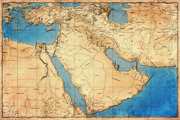 Fototapeta premium Vintage Map Of Middle East On Retro Paper Background