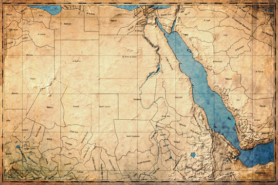 Vintage Map Of Nile Valley On Retro Paper Background