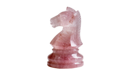 Elegant rose quartz chess knight piece, intricately carved and isolated on transparent background, a beautiful gemstone game element PNG © Hugo
