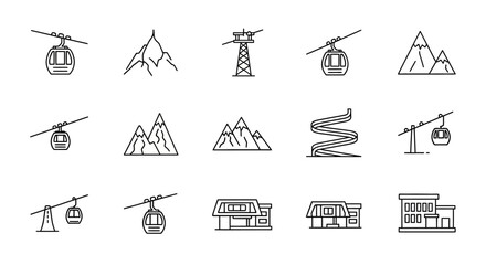 Ski Lift and Mountain Icons Set. © gundul