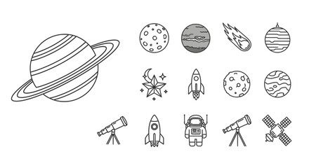 Space objects and astronomy equipment. © gundul