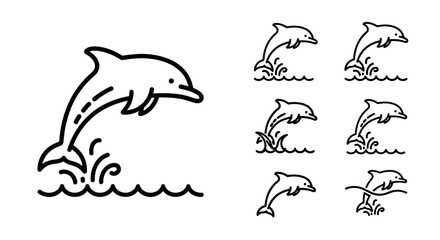 Black and white dolphin jumping illustration. © fadil