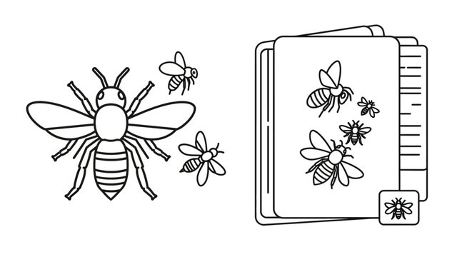 Bees flying around a book cover.