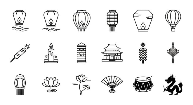 Black and white Asian cultural icons.