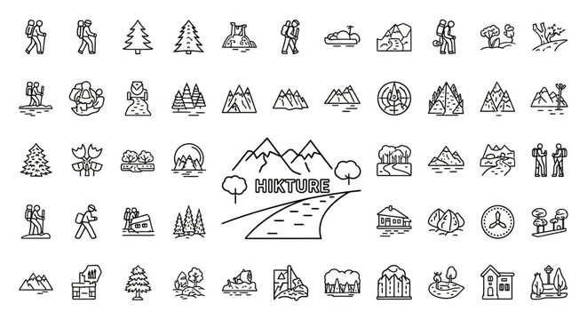 Black and white camping icons set.