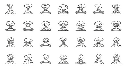 Black and white volcano line drawings. © fadil