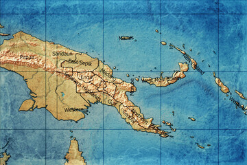 Vintage Map Of Papua Region On Retro Paper Background