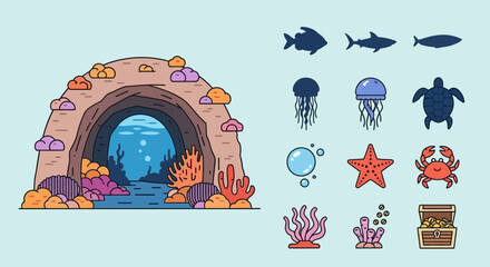 Underwater scene with sea creatures. © gundul