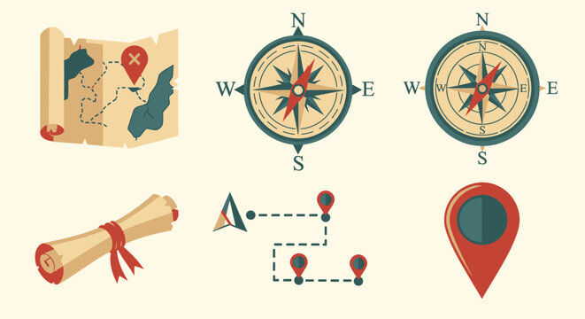 Vintage navigation icons and symbols set.
