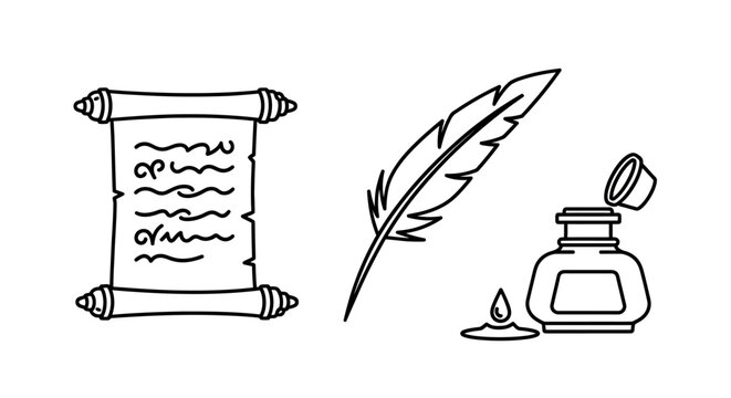 Vintage writing feather and scroll.