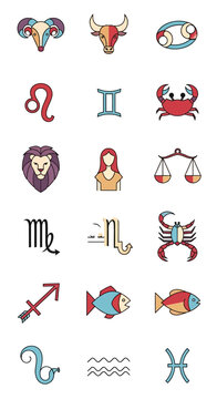 Zodiac signs and astrology symbols.