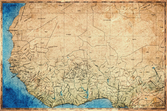 Vintage Map Of West Africa On Retro Paper Background