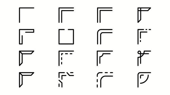 A variety of corner designs or elements displayed against a simple backdrop