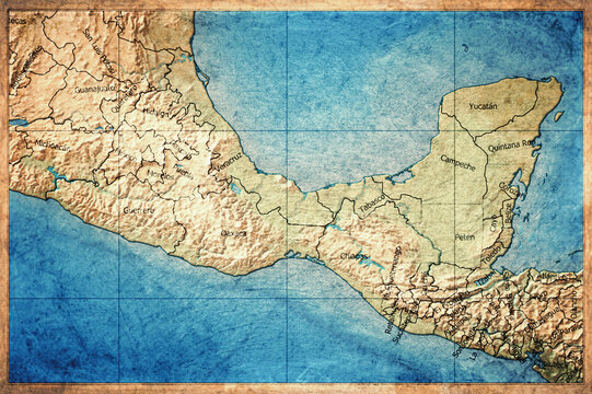 Vintage Map Of Yucatan Peninsula On Retro Paper Background
