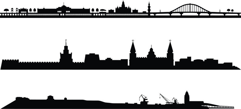 Latvian cities skyline silhouette vector collection including riga daugavpils and liepaja set