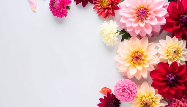 ダリア 華やか 芳醇 色彩 密集 純白 質感 陰影 静謐 祝祭 贈り物 優雅 均衡 余白 躍動 繊細 生命 境界 奥行き 永遠