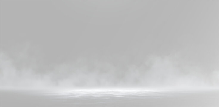 Dense ground fog and mist creeping on floor for atmospheric design on transparent background