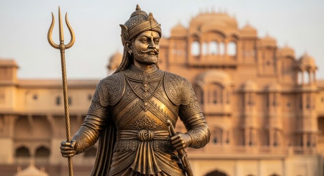 Maharana Pratap Jayanti, Majestic bronze statue of the warrior king in full battle armor