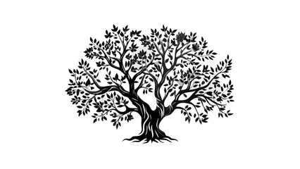 Fototapeta premium A minimalist black tree illustration with sprawling branches and leaves
