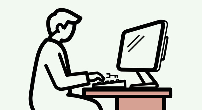 Man Working on Computer Desk.