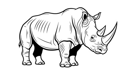 Obraz premium A black and white illustration of a rhinoceros standing still.