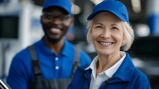 151Customer service excellence and convenience at a service station, clean uniformed staff assisting elderly driver, human-centered automotive service and care