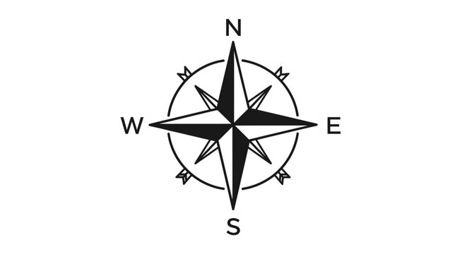 Black compass navigation symbol icon.