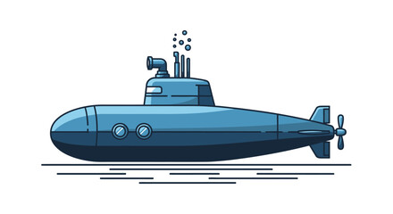 Blue submarine with propellers and tower. © sarmadi