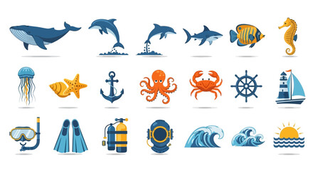 Collection of ocean icons and symbols. © sarmadi