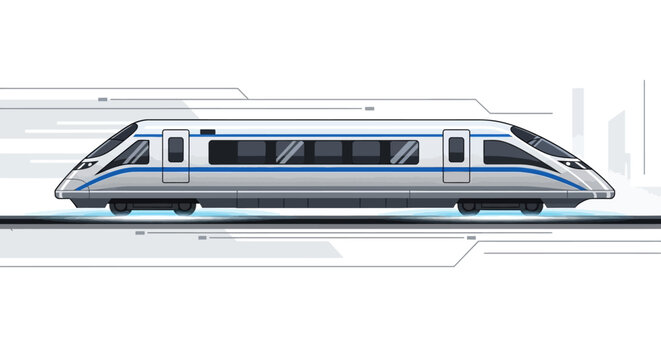 Modern silver bullet train speeding along.