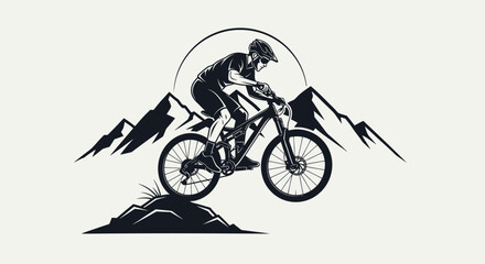 Man riding mountain bike downhill fast. © taufik