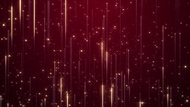 Luxury red background with glittering gold star particles and shooting golden stars on a dark red gradient. This glitzy event background animation is ideal for award ceremonies and talent shows.